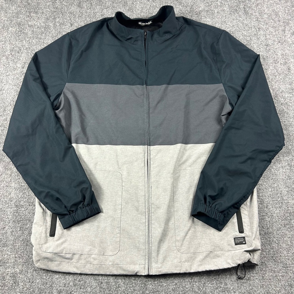 Travis Mathew Windbreaker Jacket Mens XXL‎ Grey Black Colorblock Full Zip Golf